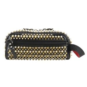 Christian Louboutin Spike Shoulder Bag Studded Calfskin Black Double Zipper